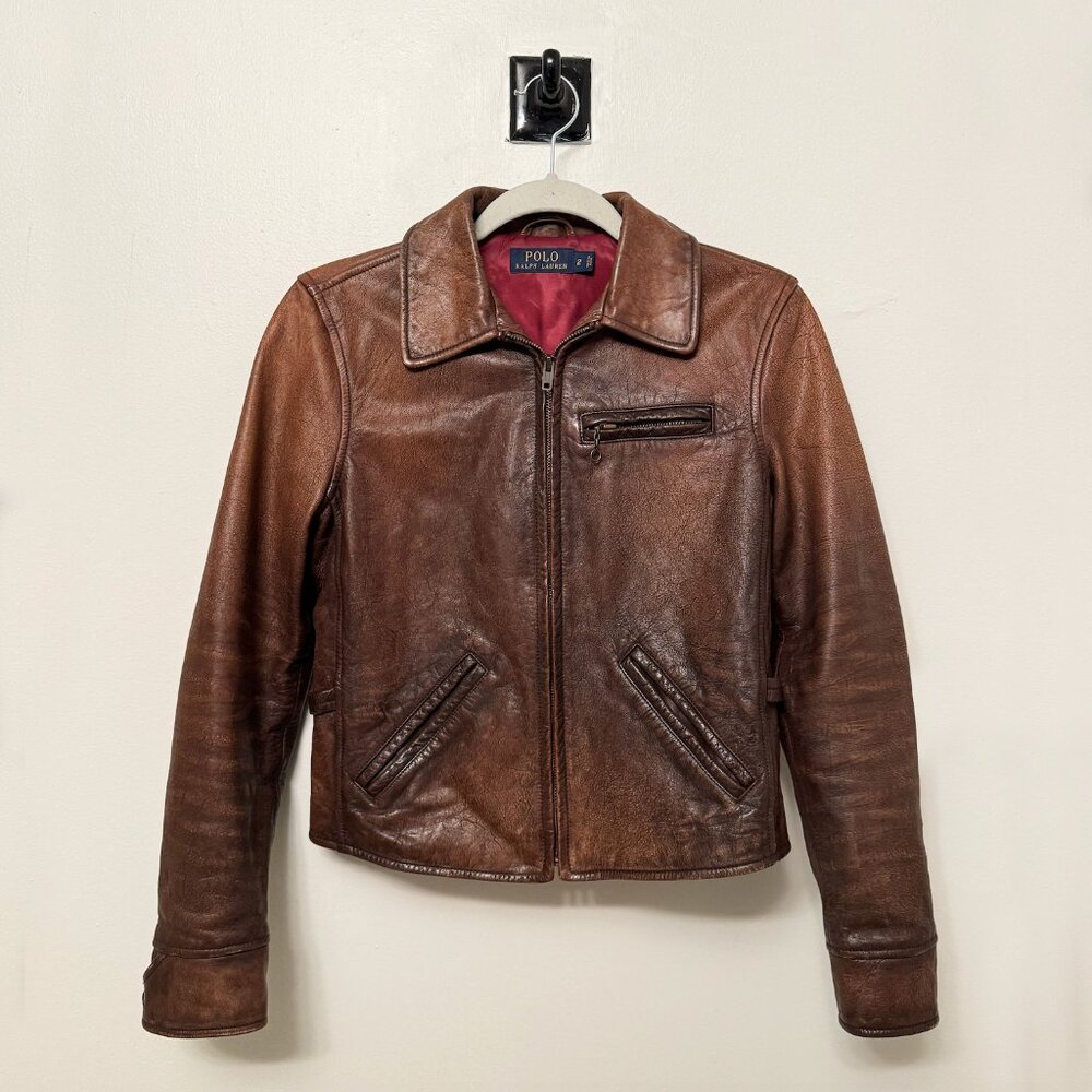 Polo Ralph Lauren brown cow leather jacket